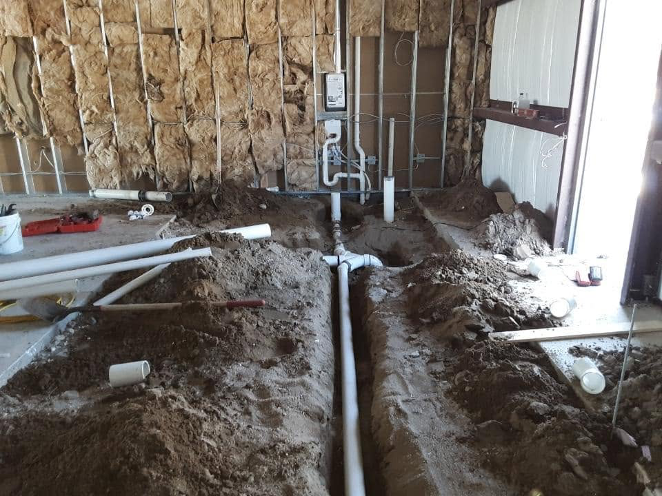 Underslab drain lines trenched and set in a new build